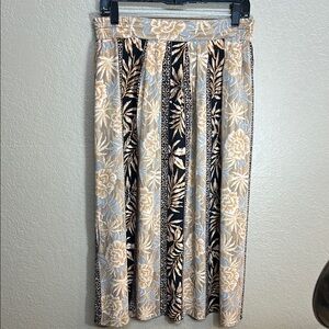 NORTON McNAUGHTON Tropical Beachy Vacation Floral Mid-Length Neutral Tone Skirt